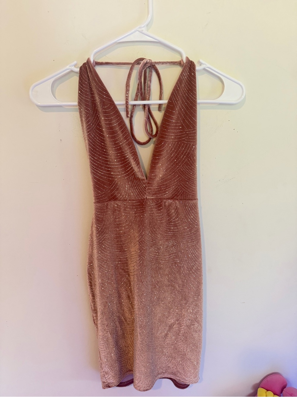 Sleeveless Rose Gold Velvet Halter Dress